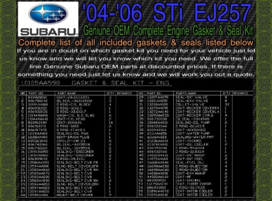 Subaru OEM EJ257 Complete Engine Gasket Set