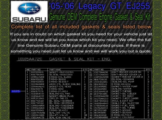 Subaru OEM EJ255 Complete Engine Gasket Set