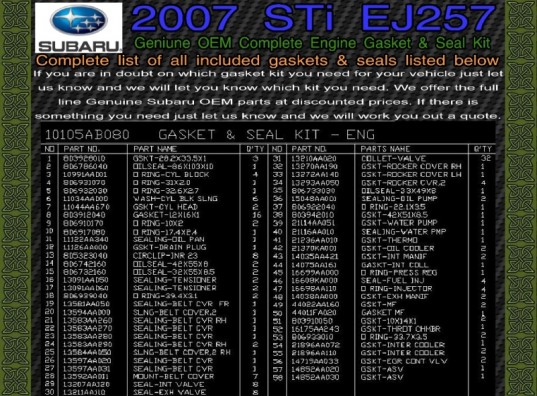 Subaru OEM EJ257 Complete Engine Gasket Set