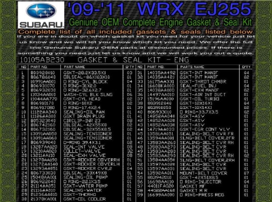 Subaru OEM EJ255 Complete Engine Gasket Set