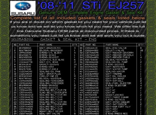 Subaru OEM EJ257 Complete Engine Gasket Set