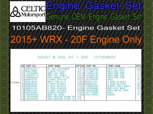 Subaru OEM Engine Gasket Kit 20F 2015+ Impreza WRX