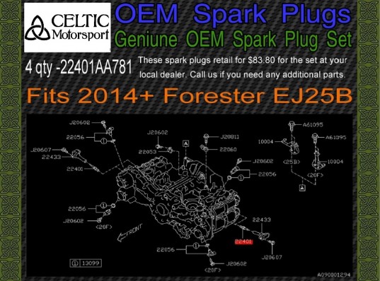 Genuine OEM Subaru Spark Plugs 2014-2018 Forester EJ25B + EDM EJ20B