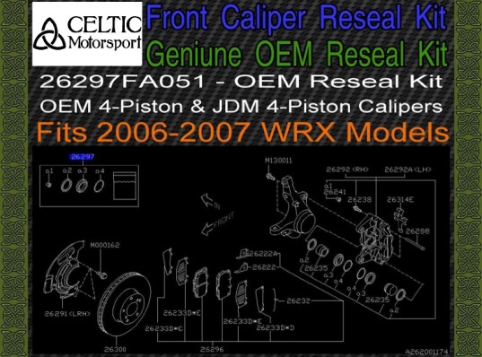 Genuine OEM Subaru 4 Piston Front Caliper Reseal Kit 2006-2007 Impreza WRX