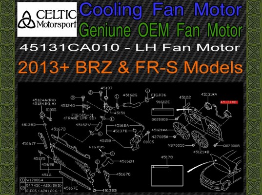 Genuine OEM Subaru Left Side Cooling Fan Motor 2013+ Subaru BRZ LH