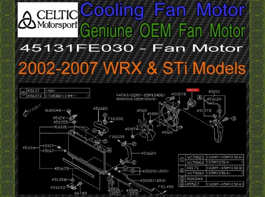 Genuine OEM Subaru Cooling Fan Motor 2002-2007 Impreza WRX & STi Models