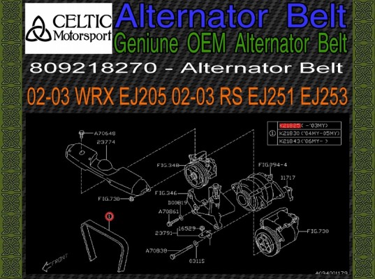 Genuine OEM Subaru Alternator Belt 2002-2003 WRX, RS 98-02 Forester